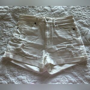 American Eagle White Denim Distressed Mom Shorts Cuffed Hem